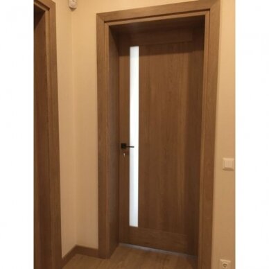modernios durys su vienu filingu ir siauru vertikaliu stiklu